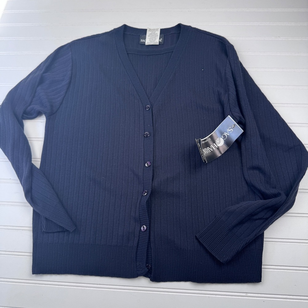 NEW Sag Harbor Women's Navy Sweater Vintage Button Up